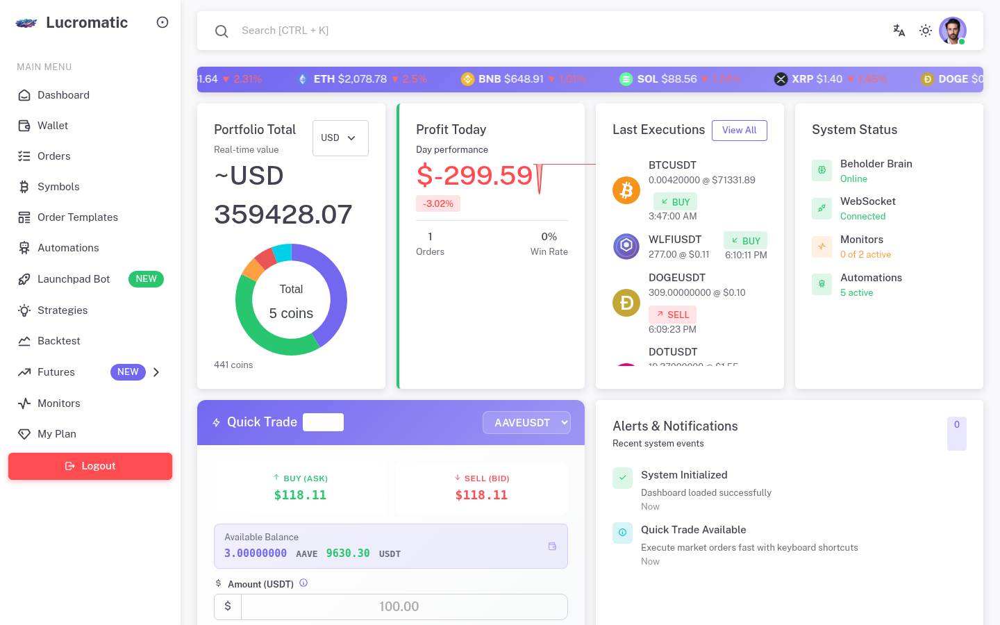 Lucromatic Dashboard